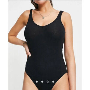 Brave Soul Women's Solid Sleeveless Brenda V-Neck Bodysuit LH2 Black XS NWT